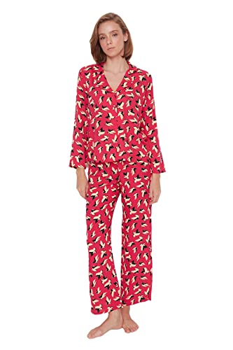 TRENDYOL Damen Trendyol Damen Muster Knopf Mitte Webstoff Hemd-hose Pyjama Pajama Set, Mehrfarbig, 36 EU von TRENDYOL