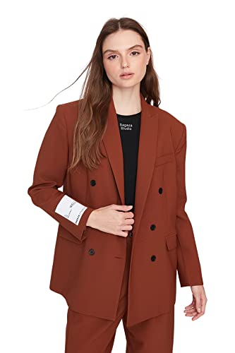 TRENDYOL Damen Trendyol Damen Oversize Basic Striped Webstoff Jacke Coat, Braun, 38 EU von TRENDYOL