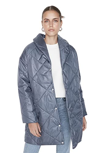 TRENDYOL Damen Trendyol Damen Oversize Puffer Plain Webstoff Winterjacke Coat, Anthrazit, XS EU von TRENDYOL