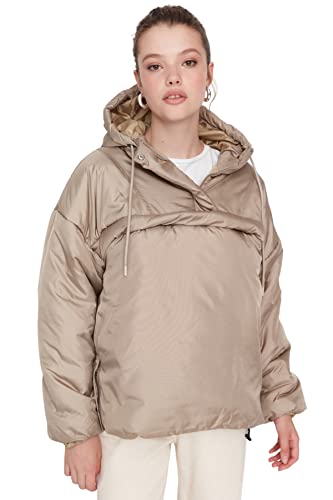 TRENDYOL Damen Trendyol Damen Oversize Puffer Plain Webstoff Winterjacke Coat, Beige, L EU von TRENDYOL