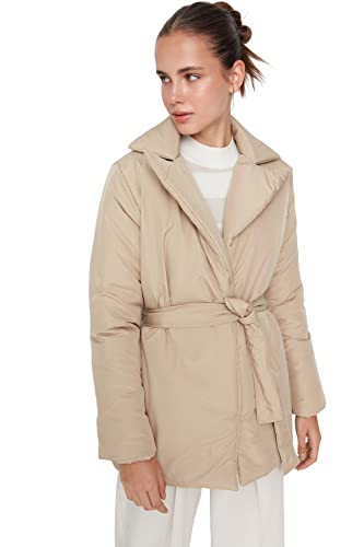 TRENDYOL Damen Trendyol Damen Oversize Puffer Plain Webstoff Winterjacke Coat, Beige, XS EU von TRENDYOL