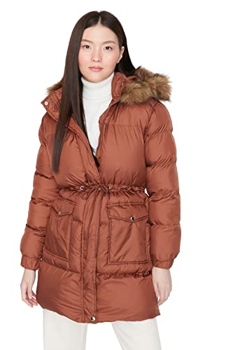 TRENDYOL Damen Trendyol Damen Oversize Puffer Plain Webstoff Winterjacke Coat, Braun, L EU von TRENDYOL