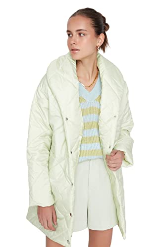 TRENDYOL Damen Trendyol Damen Oversize Puffer Plain Webstoff Winterjacke Coat, Helles Khaki, L EU von TRENDYOL