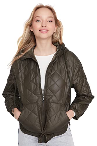 TRENDYOL Damen Trendyol Damen Oversize Puffer Plain Webstoff Winterjacke Coat, Khaki, M EU von TRENDYOL