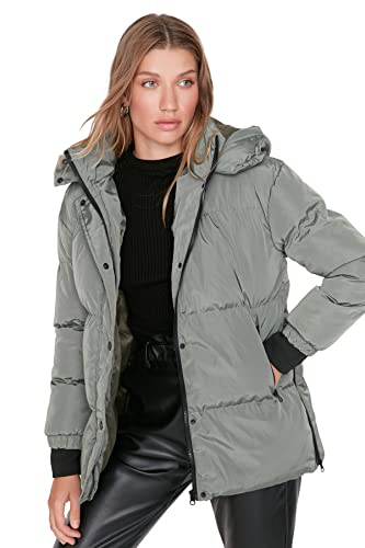 TRENDYOL Damen Trendyol Damen Oversize Puffer Plain Webstoff Winterjacke Coat, Khaki, S EU von TRENDYOL