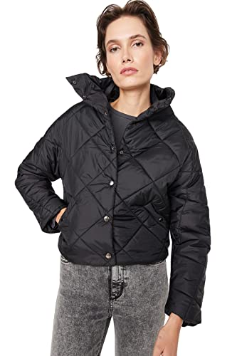 TRENDYOL Damen Trendyol Damen Oversize Puffer Plain Webstoff Winterjacke Coat, Schwarz, S EU von TRENDYOL