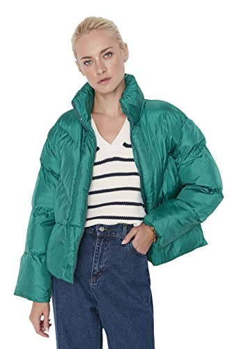 TRENDYOL Damen Trendyol Damen Oversize Puffer Plain Webstoff Winterjacke Coat, Teal, S EU von TRENDYOL