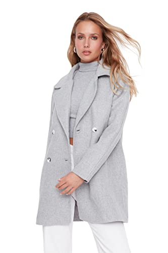 TRENDYOL Damen Trendyol Damen Oversize Standard Plain Webstoff Mantel Coat, Grau, 34 EU von TRENDYOL