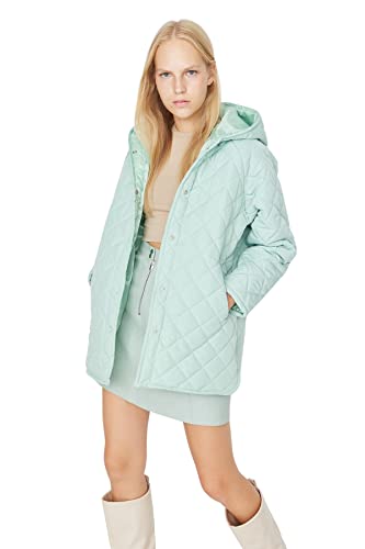 TRENDYOL Damen Trendyol Damen Oversize Standard Plain Webstoff Winterjacke Coat, Mint, XS EU von TRENDYOL