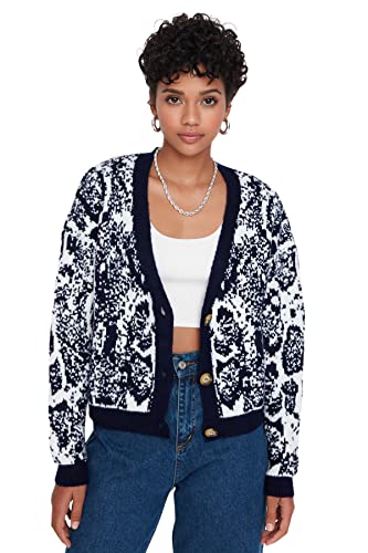 TRENDYOL Damen Trendyol Damen Oversize Standard V-ausschnitt Strickwaren Strickjacke Pullover, Marineblau, S EU von TRENDYOL