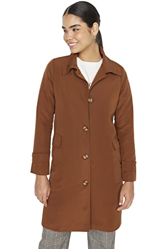 TRENDYOL Damen Trendyol Damen Oversize Straight Flat Webstoff Trenchcoat Coat, Braun, 36 EU von TRENDYOL