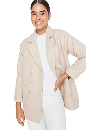 TRENDYOL Damen Trendyol Damen Oversize Zweireihig Plain Webstoff Mantel Coat, Camelfarben, 40 EU von TRENDYOL