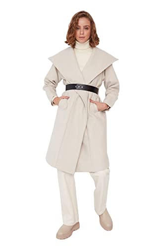 TRENDYOL Damen Trendyol Damen Oversize Zweireihig Plain Webstoff Mantel Coat, Stone, 16 EU von TRENDYOL