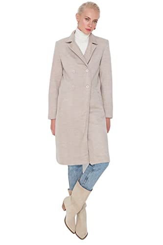 TRENDYOL Damen Trendyol Damen Regular Basic Plain Webstoff Mantel Coat, Beige, 36 EU von TRENDYOL