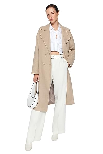 TRENDYOL Damen Trendyol Damen Regular Basic Plain Webstoff Mantel Coat, Greige, 36 EU von TRENDYOL