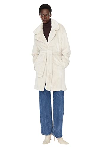 TRENDYOL Damen Trendyol Damen Regular Basic Plain Webstoff Mantel Coat, Greige, 40 EU von TRENDYOL