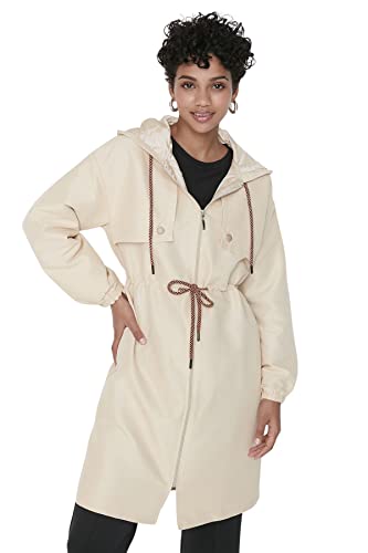 TRENDYOL Damen Trendyol Damen Regular Basic Plain Webstoff Regenmantel Coat, Beige, 38 EU von TRENDYOL