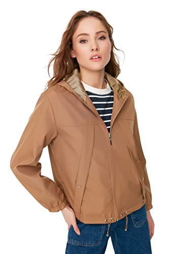 TRENDYOL Damen Trendyol Damen Regular Basic Plain Webstoff Winterjacke Coat, Beige, XS EU von TRENDYOL