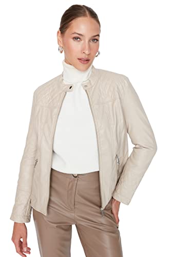 TRENDYOL Damen Trendyol Damen Regular Basic Plain Webstoff Winterjacke Coat, Greige, L EU von TRENDYOL