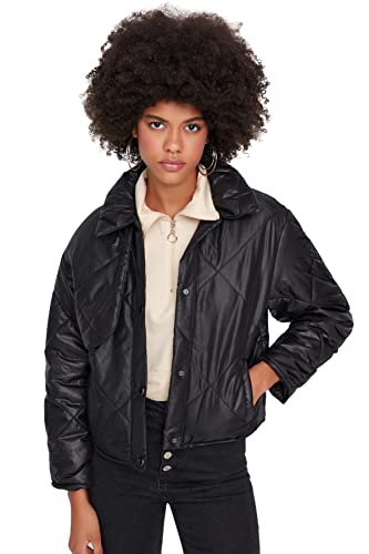 TRENDYOL Damen Trendyol Damen Regular Basic Plain Webstoff Winterjacke Coat, Schwarz, XS EU von TRENDYOL