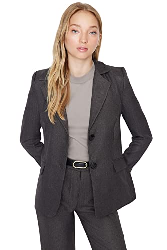 TRENDYOL Damen Trendyol Damen Regular Bikerjacken Plain Webstoff Blazer Coat, Grau, 36 EU von TRENDYOL