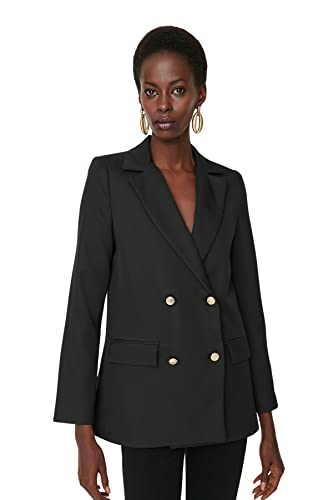 TRENDYOL Damen Trendyol Damen Regular Bikerjacken Plain Webstoff Blazer Coat, Schwarz, 40 EU von TRENDYOL