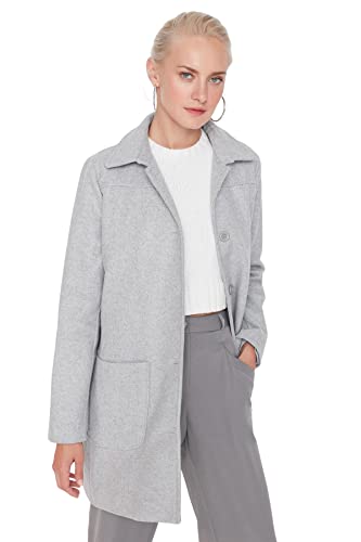 TRENDYOL Damen Trendyol Damen Regular Bikerjacken Plain Webstoff Mantel Coat, Grau, 34 EU von TRENDYOL