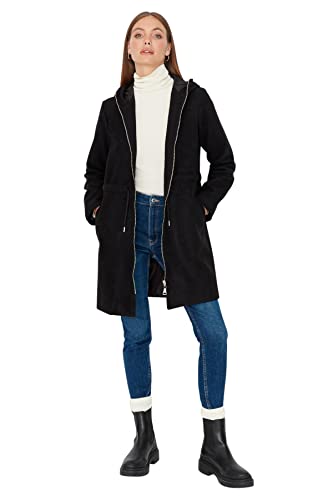 TRENDYOL Damen Trendyol Damen Regular Bikerjacken Plain Webstoff Mantel Coat, Schwarz, 34 EU von TRENDYOL