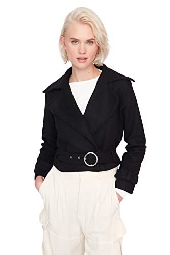 TRENDYOL Damen Trendyol Damen Regular Bikerjacken Plain Webstoff Mantel Coat, Schwarz, 36 EU von TRENDYOL