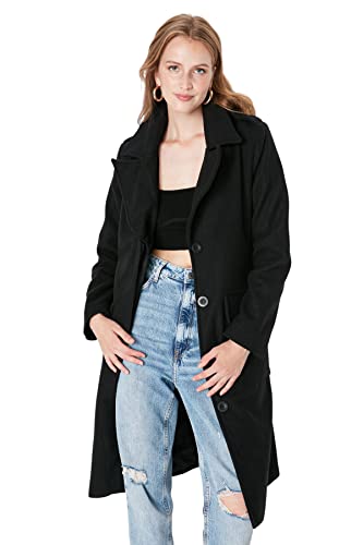 TRENDYOL Damen Trendyol Damen Regular Bikerjacken Plain Webstoff Mantel Coat, Schwarz, 40 EU von TRENDYOL