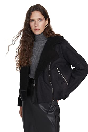 TRENDYOL Damen Trendyol Damen Regular Bikerjacken Plain Webstoff Winterjacke Coat, Schwarz, S EU von TRENDYOL