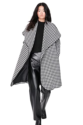 TRENDYOL Damen Trendyol Damen Regular Morgenmantel Houndstooth Pattern Webstoff Mantel Coat, Schwarz/Weiß, 34 EU von TRENDYOL