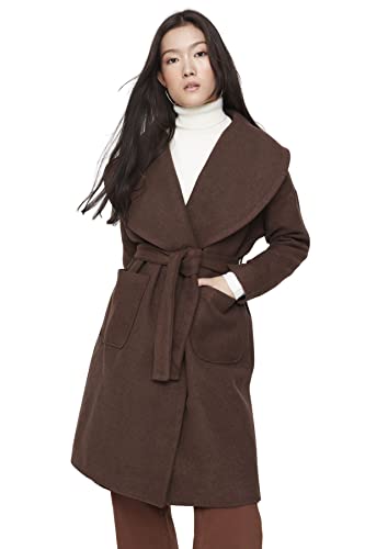 TRENDYOL Damen Trendyol Damen Regular Parkas Plain Webstoff Mantel Coat, Braun, 36 EU von TRENDYOL