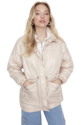 TRENDYOL Damen Trendyol Damen Regular Puffer Plain Webstoff Winterjacke Coat, Beige, M EU von TRENDYOL