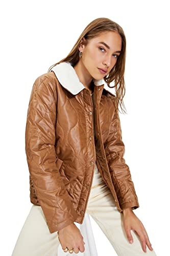 TRENDYOL Damen Trendyol Damen Regular Puffer Plain Webstoff Winterjacke Coat, Camelfarben, S EU von TRENDYOL