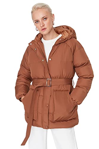 TRENDYOL Damen Trendyol Damen Regular Puffer Plain Webstoff Winterjacke Coat, Camelfarben, XS EU von TRENDYOL