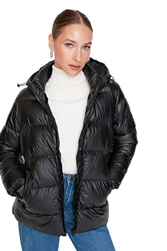 TRENDYOL Damen Trendyol Damen Regular Puffer Plain Webstoff Winterjacke Coat, Schwarz, L EU von TRENDYOL