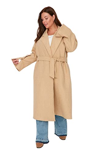 TRENDYOL Damen Trendyol Damen Regular Shift Plain Webstoff Große Größen in Mantel Coat, Camelfarben, 48 EU von TRENDYOL