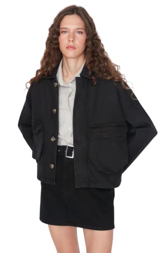 TRENDYOL Damen Trendyol Damen Regular Standard Plain Denim Jacke Coat, Schwarz, XS EU TRENDYOL Damen Trendyol Damen Regular Standard Plain Denim Jacke Coat, Schwarz, XS EU von TRENDYOL