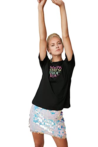 TRENDYOL Damen Trendyol Damen Regular Standard Rundhals Knit T-shirt Hemd, Schwarz, M EU von TRENDYOL