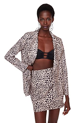 TRENDYOL Damen Trendyol Damen Regular Zweireihig Animal Print Webstoff Jacke Coat, Mehrfarbig, 38 EU von TRENDYOL