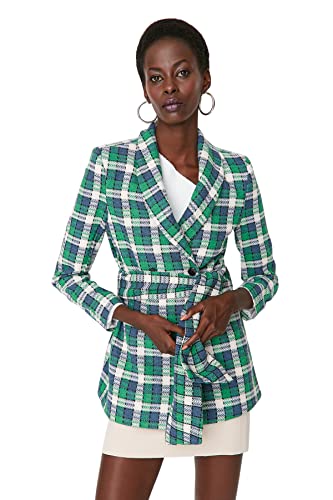 TRENDYOL Damen Trendyol Damen Regular Zweireihig Plaid Webstoff Blazer Coat, Grün, 16 EU von TRENDYOL