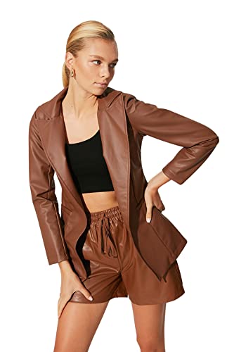 TRENDYOL Damen Trendyol Damen Regular Zweireihig Plain Webstoff Blazer Coat, Camelfarben, 36 EU von TRENDYOL