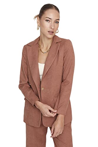 TRENDYOL Damen Trendyol Damen Regular Zweireihig Plain Webstoff Blazer Coat, Camelfarben, 38 EU von TRENDYOL