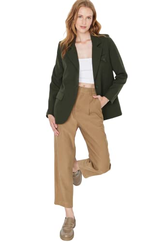 TRENDYOL Damen Trendyol Damen Regular Zweireihig Plain Webstoff Blazer Coat, Khaki, 36 EU von TRENDYOL
