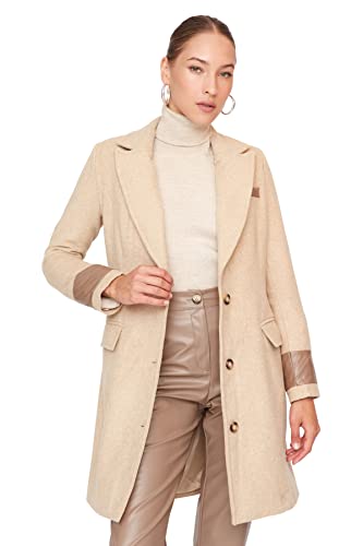 TRENDYOL Damen Trendyol Damen Regular Zweireihig Plain Webstoff Mantel Coat, Beige, 36 EU von TRENDYOL