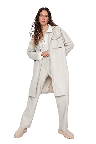 TRENDYOL Damen Trendyol Damen Regular Zweireihig Plain Webstoff Trenchcoat Coat, Greige, 34 EU von TRENDYOL