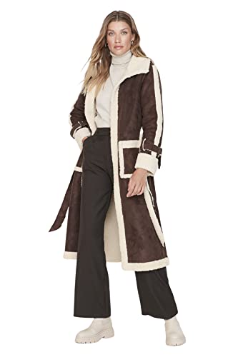 TRENDYOL Damen Trendyol Damen Relaxed Parkas Colorblock Webstoff Mantel Coat, Braun, 34 EU von TRENDYOL