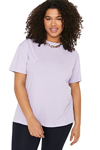 TRENDYOL Damen Trendyol Damen Relaxed Standard Rundhals Knit Plus Size T-shirt Hemd Sportbekleidung, Violett, 4XL Große Größen von TRENDYOL