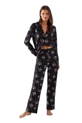 TRENDYOL Damen Trendyol Damen Retro Webstoff Hemd-hose Pyjama Pajama Set, Schwarz, S EU von TRENDYOL